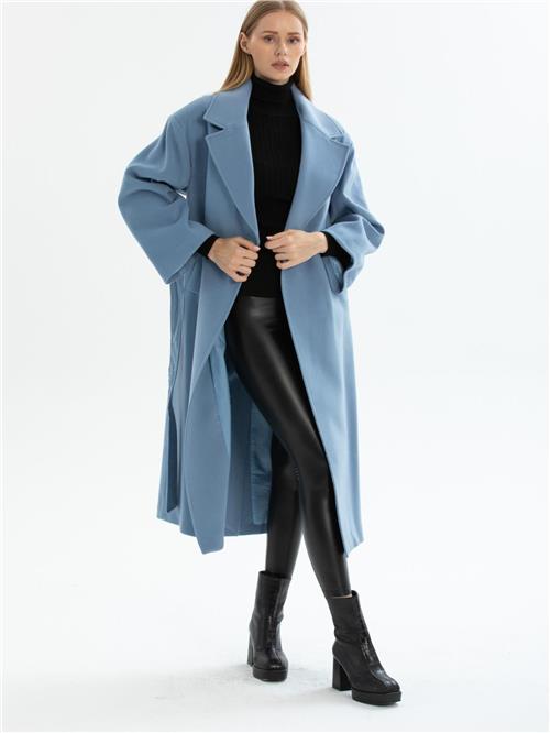 Women coat with belt wholesale Light Blue color