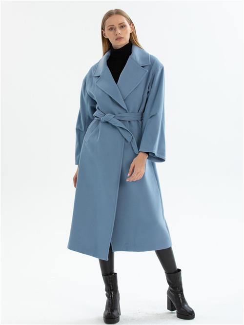 Women coat with belt wholesale Light Blue color