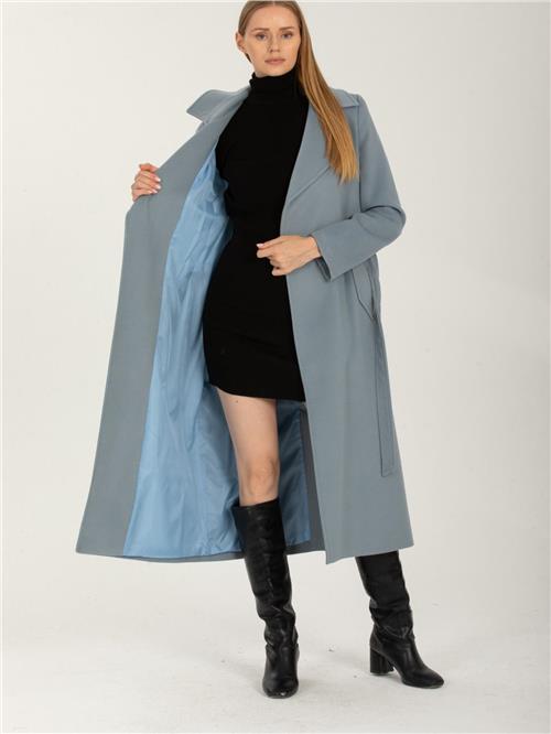 Women coat with belt wholesale Light Blue color