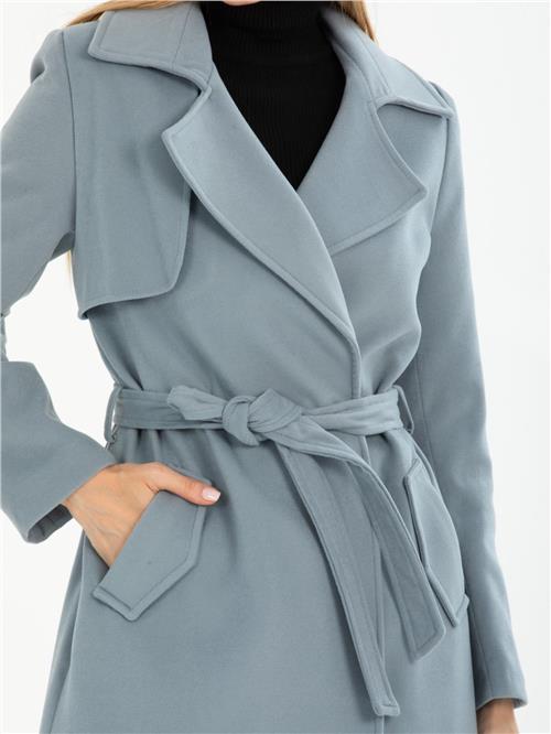 Women coat with belt wholesale Light Blue color