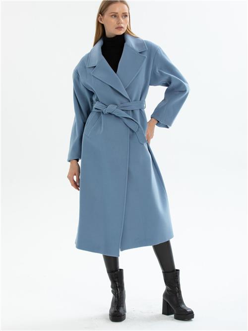 Women coat with belt wholesale Light Blue color