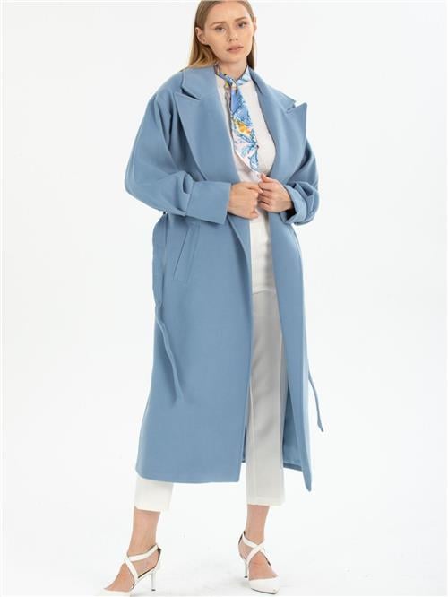 Women coat with belt wholesale Light Blue color