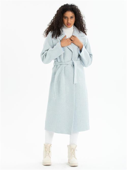 Women coat with belt wholesale Light Blue color