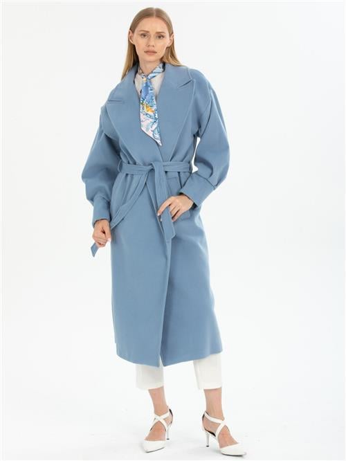 Women coat with belt wholesale Light Blue color