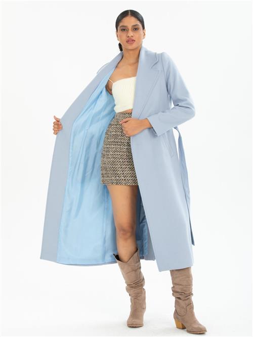 Women coat with belt wholesale Light Blue color