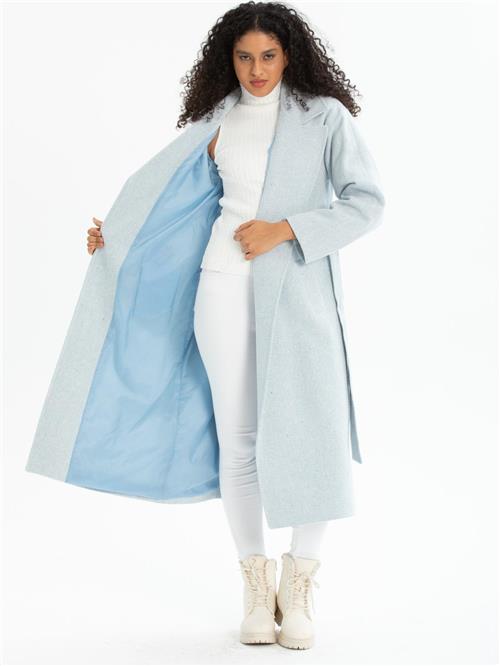 Women coat with belt wholesale Light Blue color