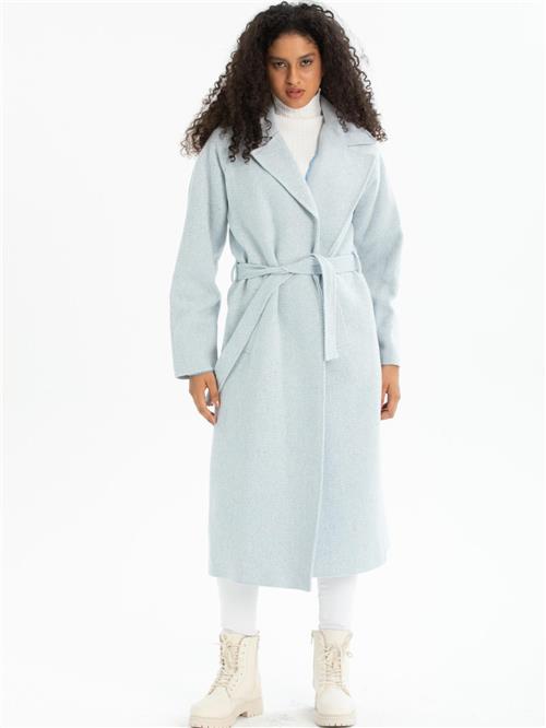 Women coat with belt wholesale Light Blue color