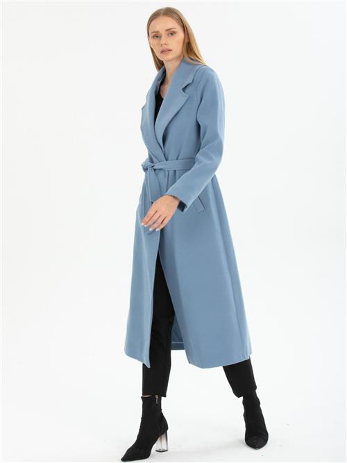 Women coat with belt wholesale Light İndigo Blue color