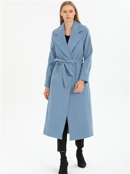 Women coat with belt wholesale Light İndigo Blue color