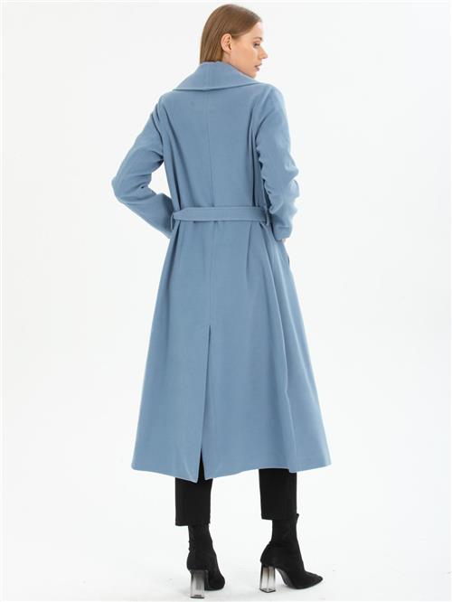 Women coat with belt wholesale Light İndigo Blue color