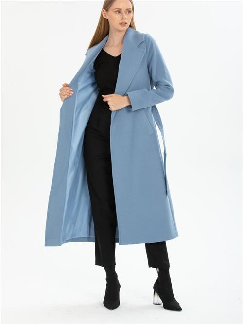 Women coat with belt wholesale Light İndigo Blue color