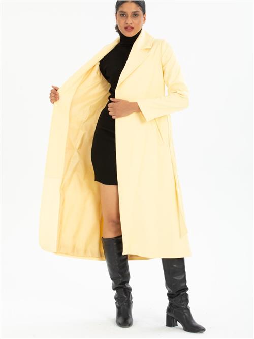 Women coat with belt wholesale Light Yellow color