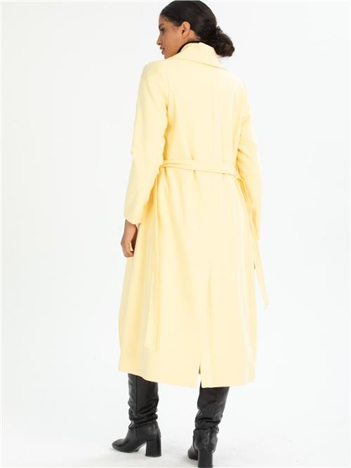 Women coat with belt wholesale Light Yellow color