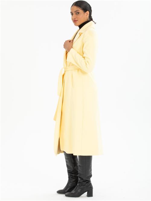 Women coat with belt wholesale Light Yellow color