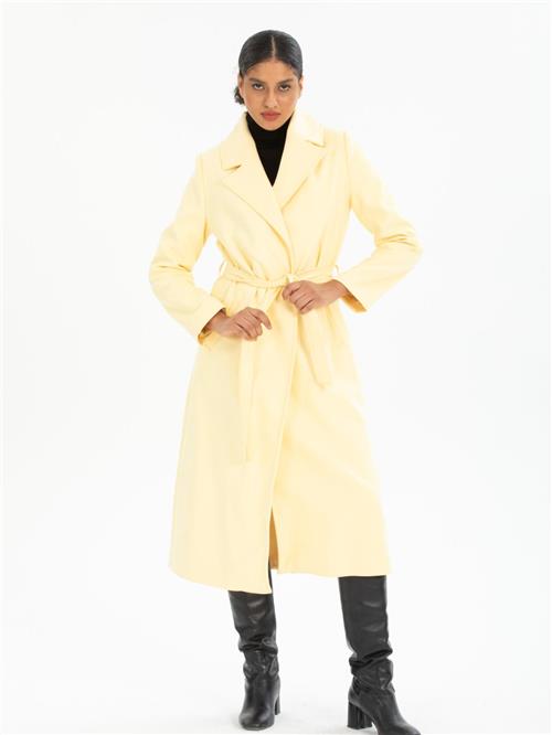 Women coat with belt wholesale Light Yellow color