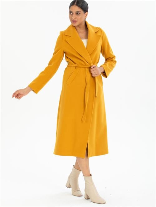 Women coat with belt wholesale Mustard color