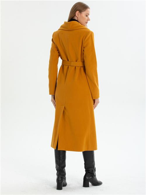 Women coat with belt wholesale Mustard color