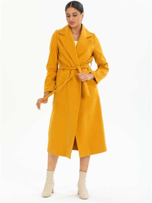 Women coat with belt wholesale Mustard color