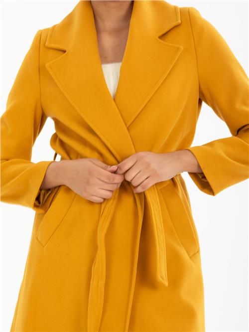 Women coat with belt wholesale Mustard color