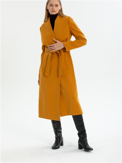 Women coat with belt wholesale Mustard color