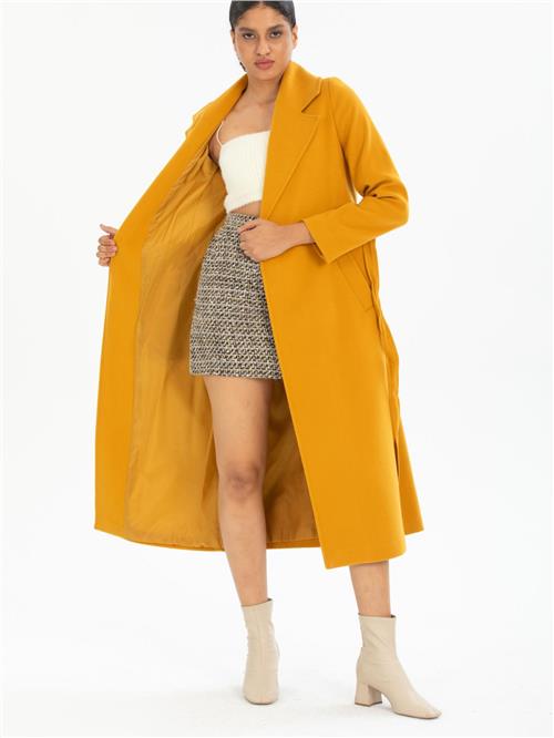 Women coat with belt wholesale Mustard color