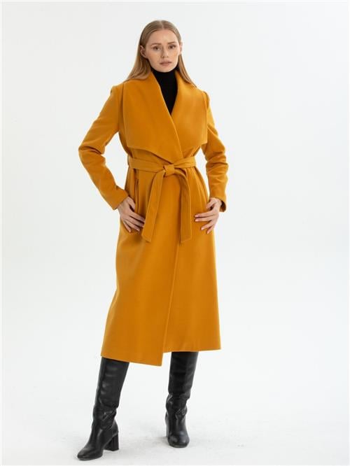 Women coat with belt wholesale Mustard color
