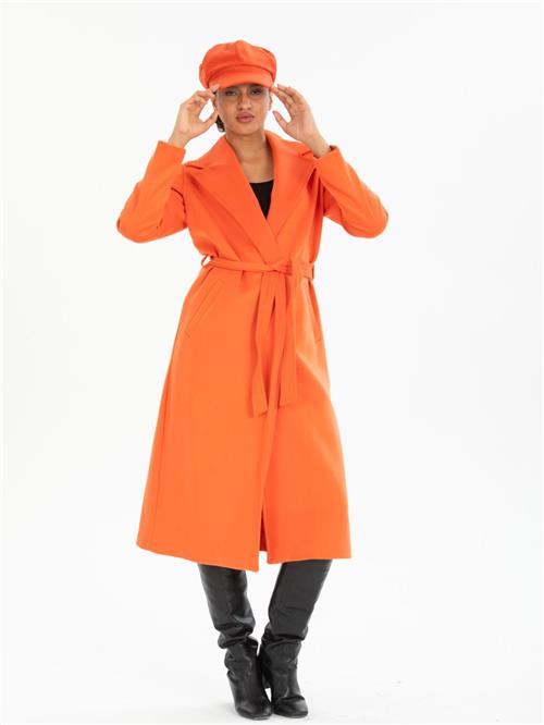 Women coat with belt wholesale Orange color