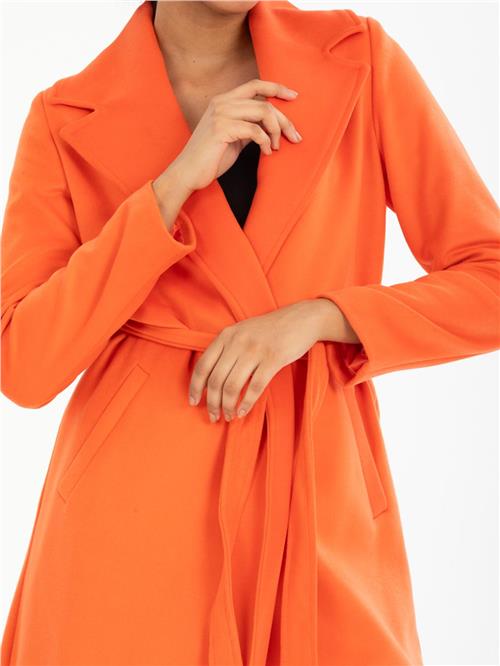 Women coat with belt wholesale Orange color
