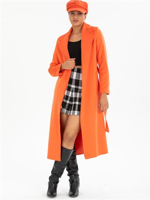 Women coat with belt wholesale Orange color