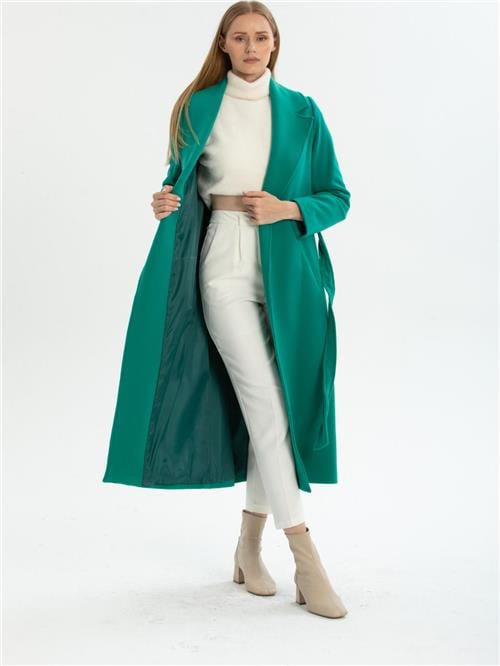 Women coat with belt wholesale Petrol color