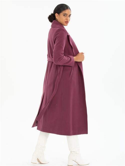 Women coat with belt wholesale Plum color
