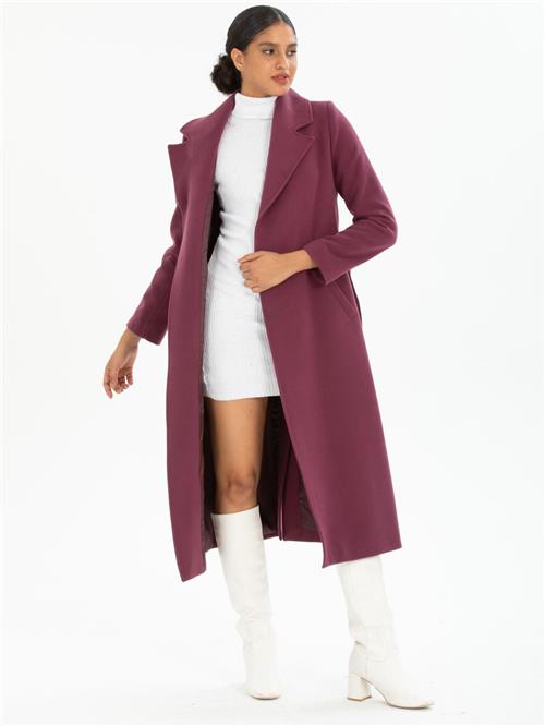 Women coat with belt wholesale Plum color