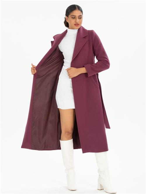 Women coat with belt wholesale Plum color