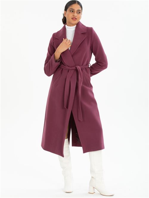 Women coat with belt wholesale Plum color
