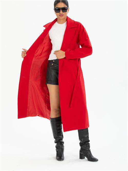 Women coat with belt wholesale Red color