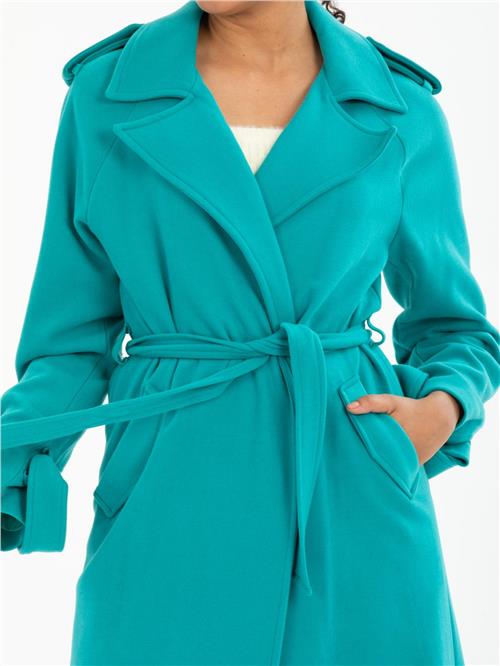 Women coat with belt wholesale Turquoise color