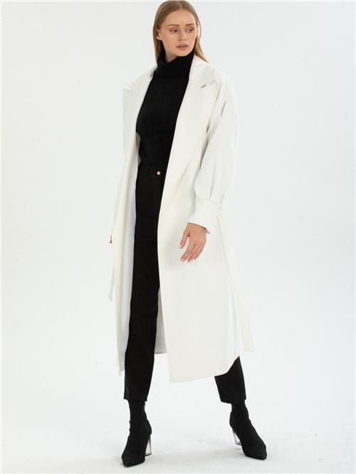 Women coat with belt wholesale White color
