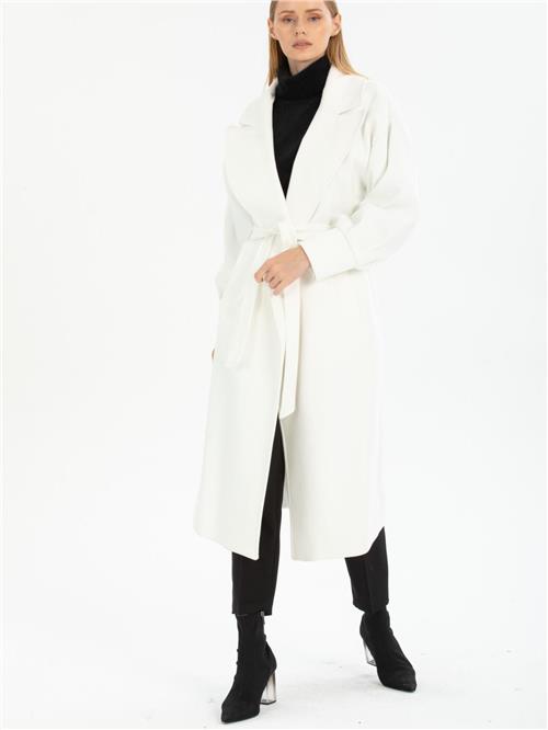 Women coat with belt wholesale White color