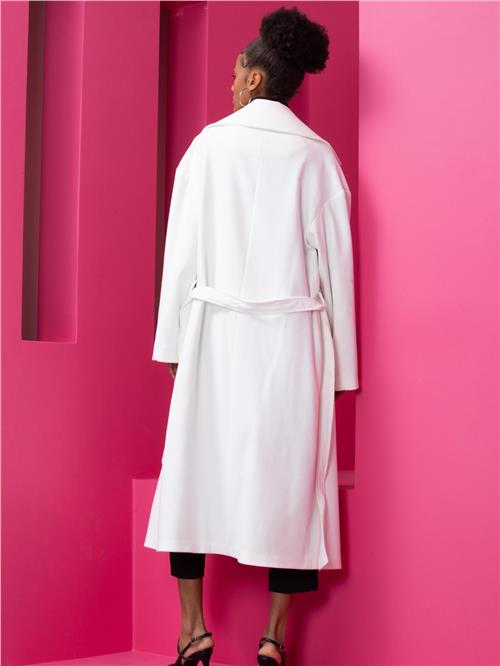 Women coat with belt wholesale White color