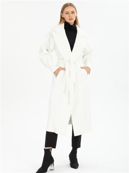 Women coat with belt wholesale White color