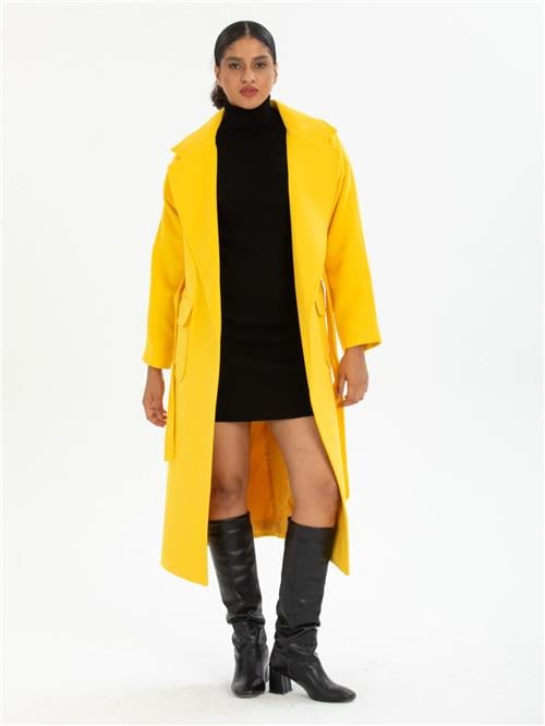 Women coat with belt wholesale Yellow color