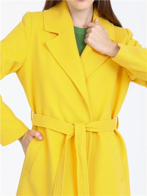 Women Coat With Belt Wholesale Yellow Color