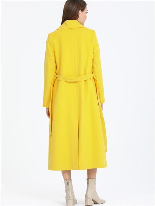 Women Coat With Belt Wholesale Yellow Color