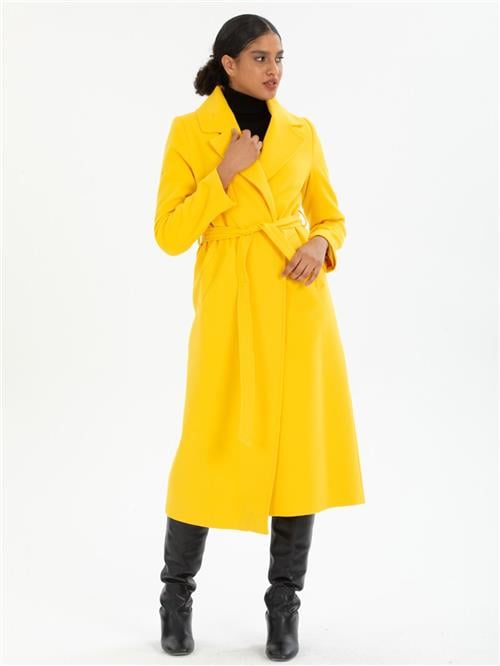 Women coat with belt wholesale Yellow color