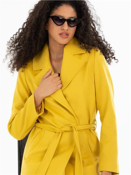 Women coat with belt wholesale Yellow color