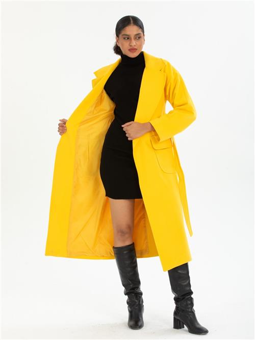 Women coat with belt wholesale Yellow color
