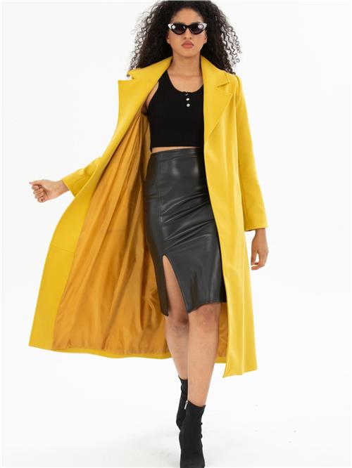 Women coat with belt wholesale Yellow color