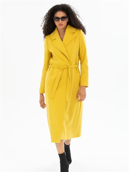 Women coat with belt wholesale Yellow color