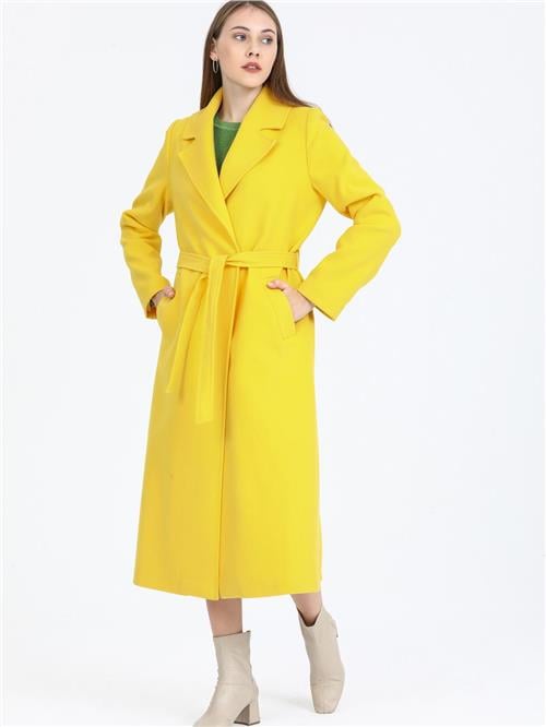 Women Coat With Belt Wholesale Yellow Color