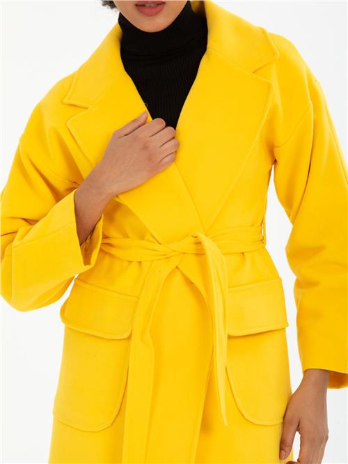Women coat with belt wholesale Yellow color